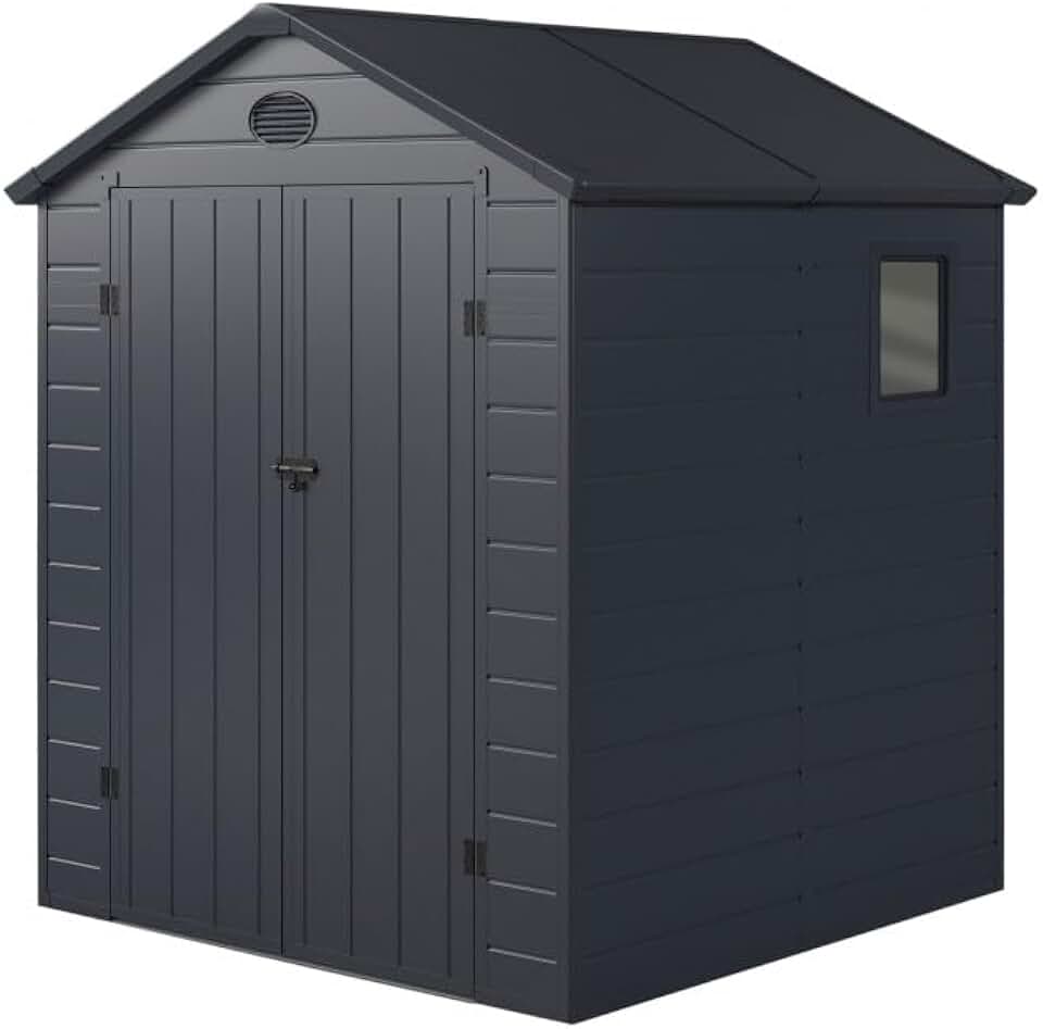 jardinite - Abri de Jardin Résine série anthracite - 3,65m² - double porte, fenêtre, aération, structure acier, kit inclus
