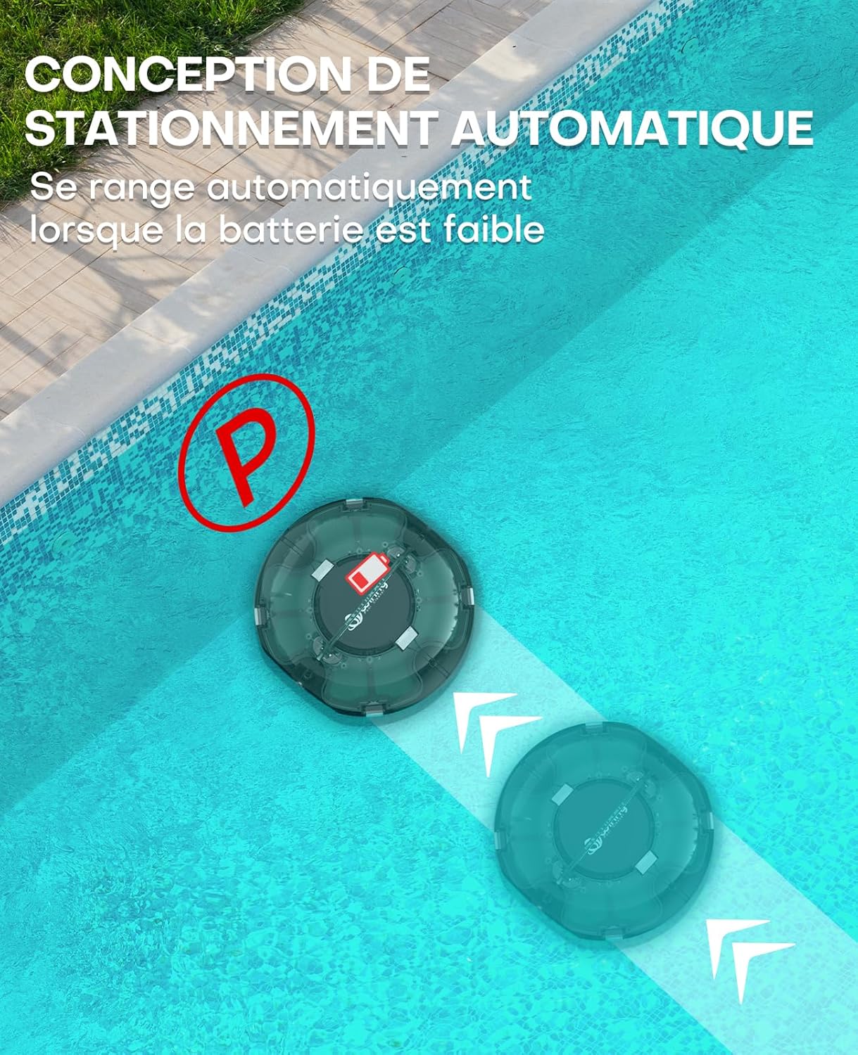 jardinite Winny 200 Robot Piscine, Aspirateur Piscine Sans Fil Avec Batterie, Autonomie 75 Min pour Piscines Hors-Sol 60m², Double Filtration,Stationnement Automatique(Transparent Vert Blanc)