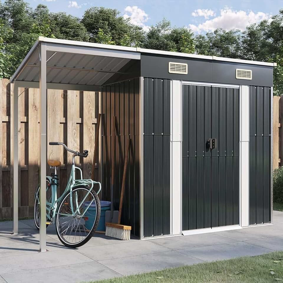 jardinite - abri de jardin acier toit long 277x110,5x181cm anthracite - 364526