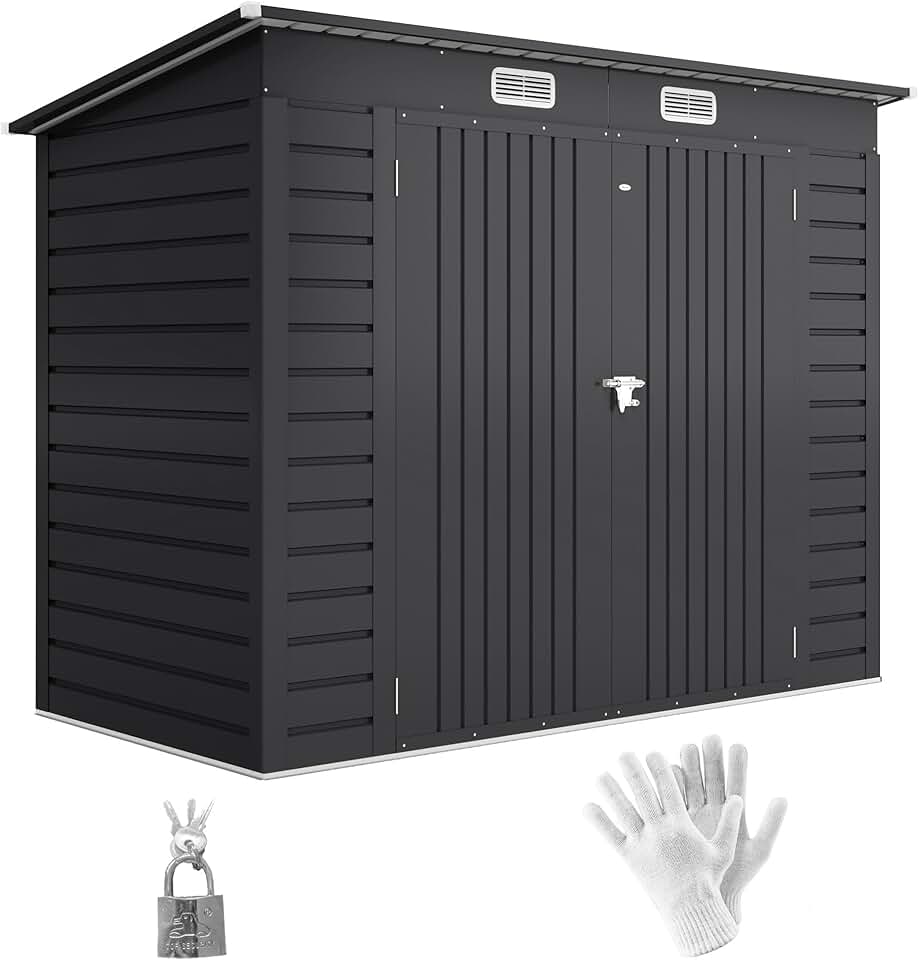 abri de jardin métal 3 m² - acier, portes verrouillables, aération, gants - 249x121x183 cm