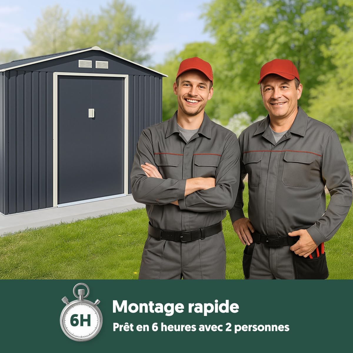 Abri de jardin acier galvanisé 15,16m², kit ancrage INOX