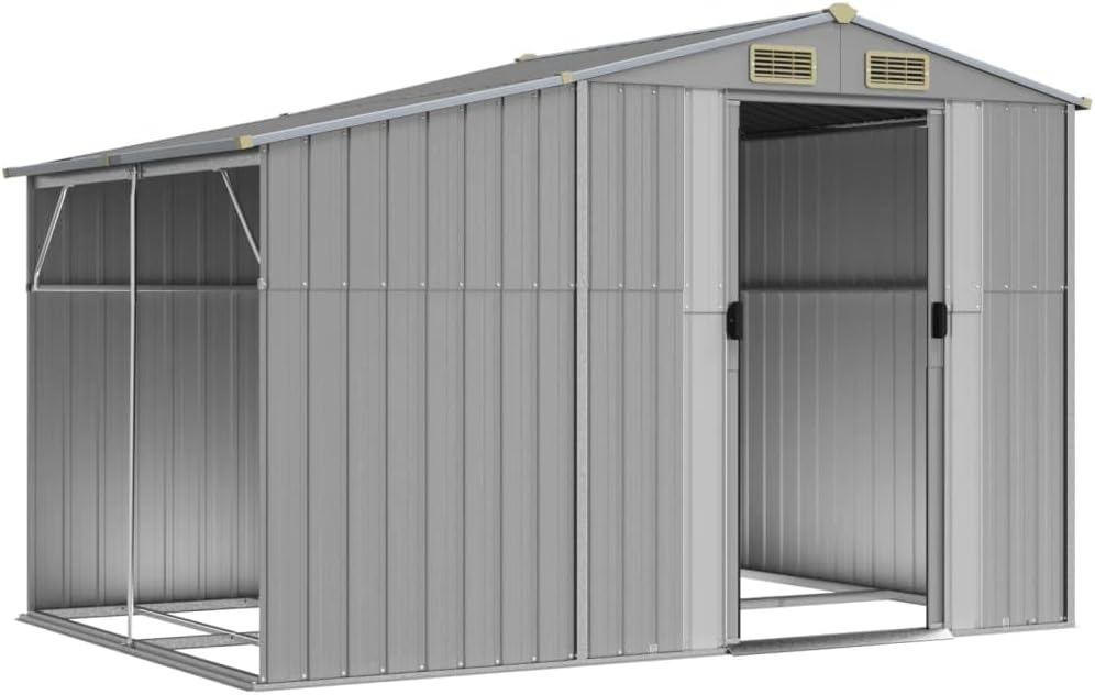Abri de jardin en acier galvanisé – Durable pour outils et bûches avec toit incliné 277 x 192,5 x 179 cm – Parfait pour le stockage de matériel d'extérieur et de charbon