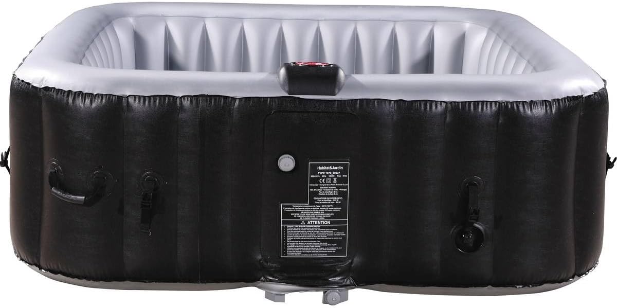 Spa gonflable - 6 places, PVC, gris/noir, dimensions généreuses