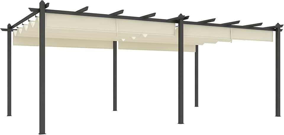 jardinite - Pergola 3,6x6m - aluminium, toile rétractable, beige