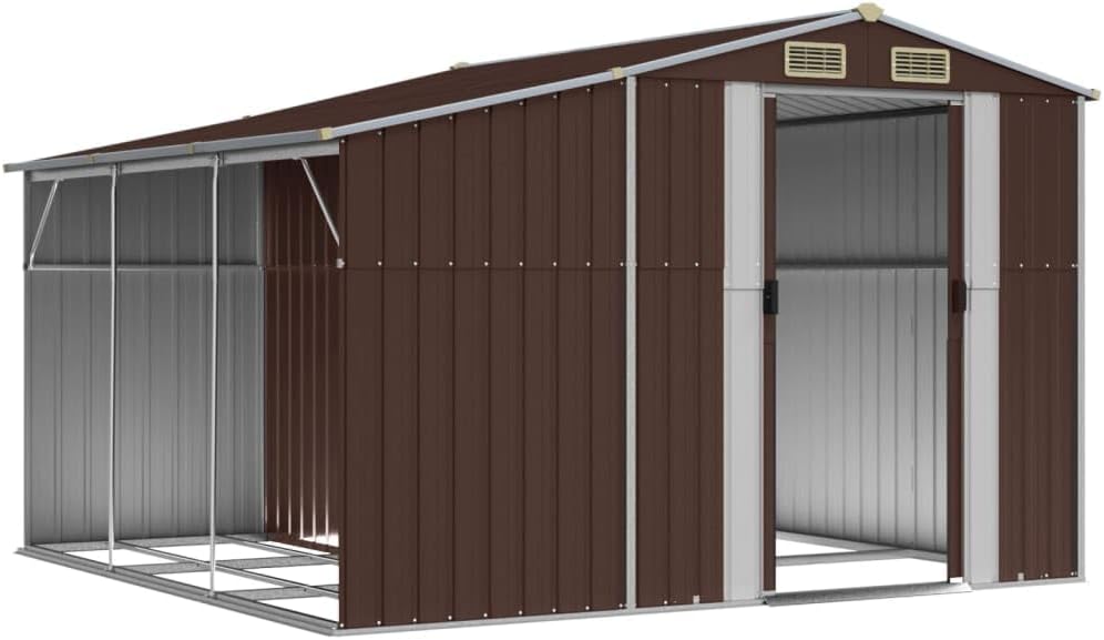 Abri de jardin en acier galvanisé avec toit incliné durable pour bûches et charbon, 277 x 279 x 179 cm, solution de rangement d'extérieur marron