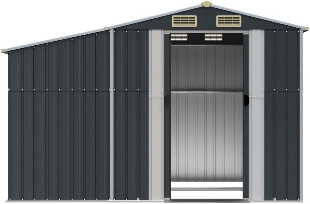 Abri de jardin - acier galvanisé 277x192,5x179 cm, rangement bois et aération, toit incliné