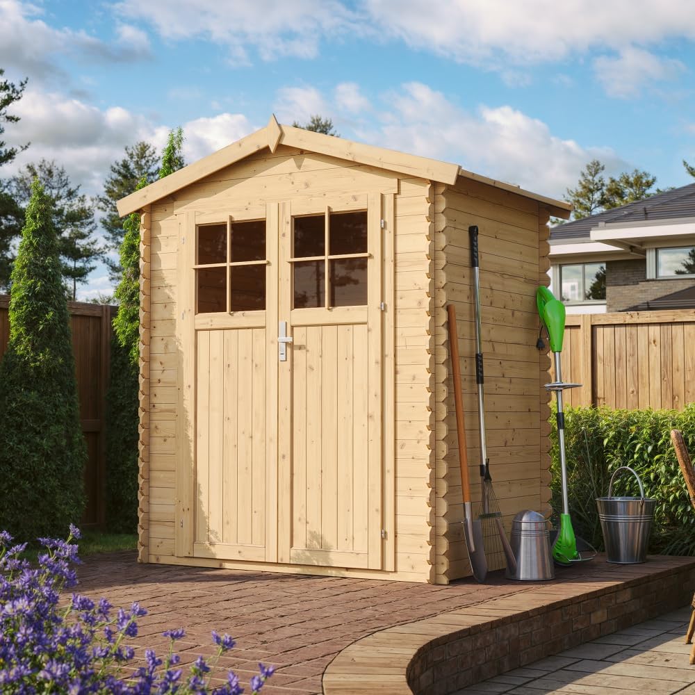 Abri de Jardin en Bois avec Sol TRAITÉ - Stockage extérieur I196xL136xH218 cm/ 1.98 m2 Petit abri à Outils, Local à vélos - jardinite M367F+M367G