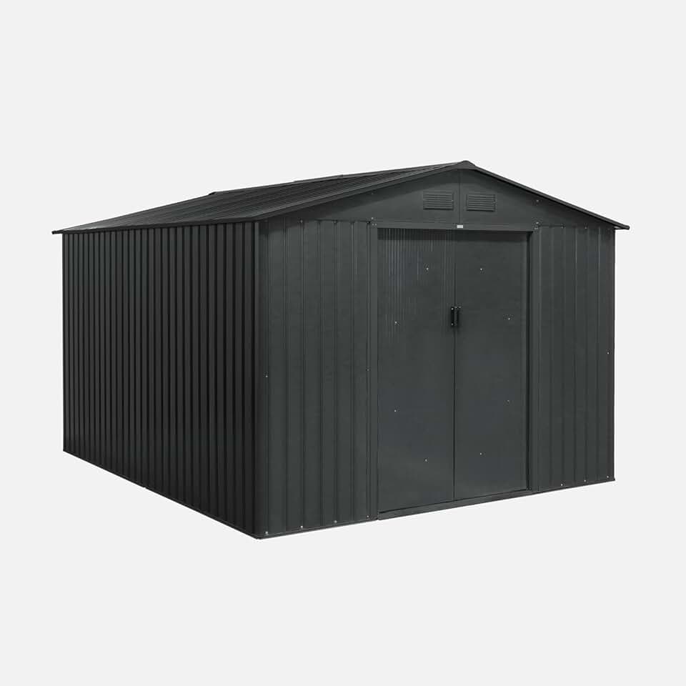 jardinite's Garden - Abri de Jardin en métal - FLANDRE 8.84m² Gris Anthracite - Cabane à Outils avec Deux Grandes Portes coulissantes. kit de Fixation Sol Inclus. Maison de Rangement. Remise