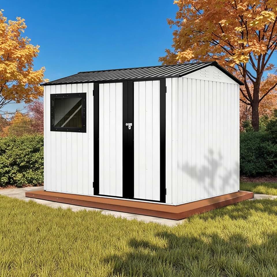 Abri de Jardin Métal - extérieur blanc, 248.5x171.2x193cm, grande porte, résistant intempéries