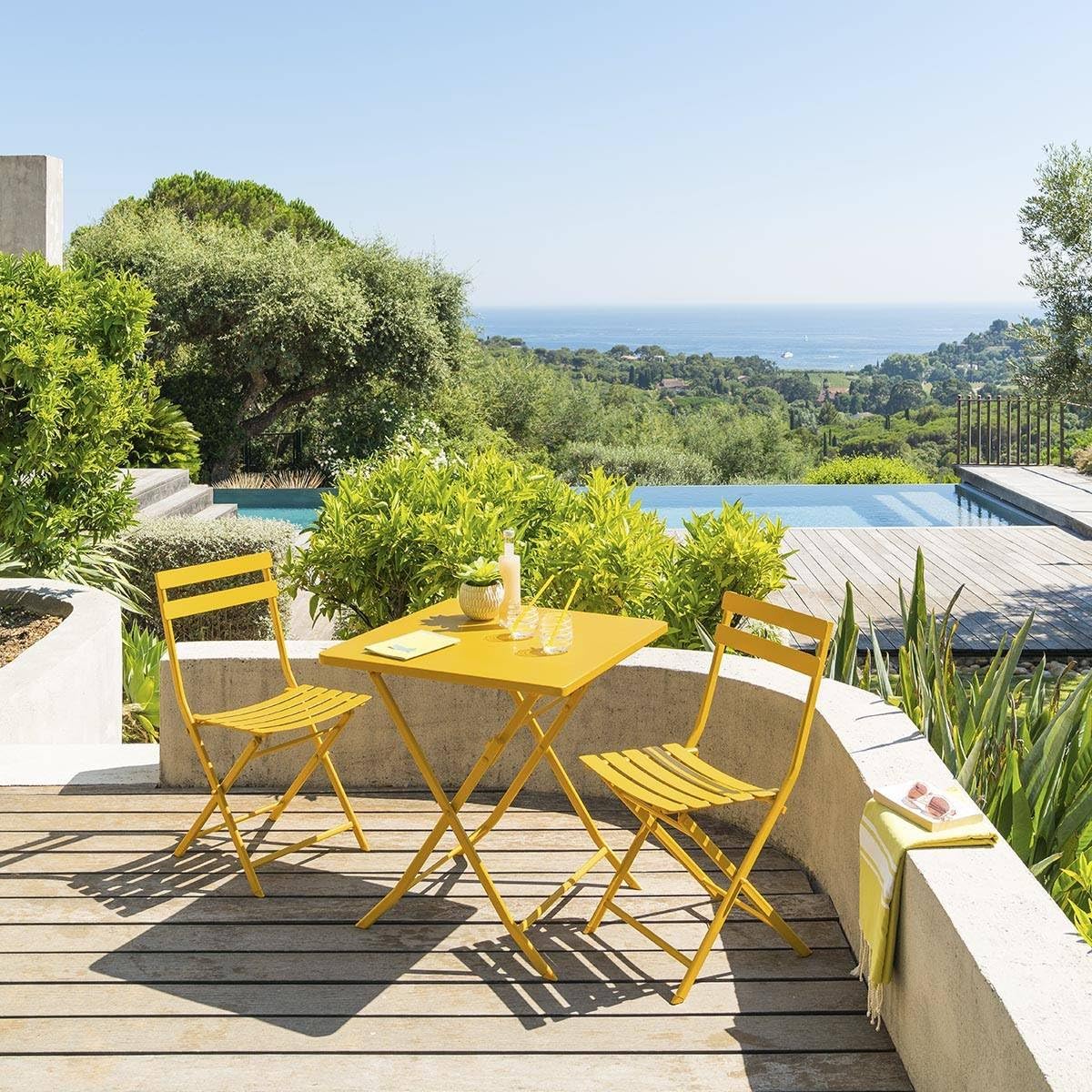 jardinite - Greensboro série - 2 places, acier renforcé, jaune - table pliante
