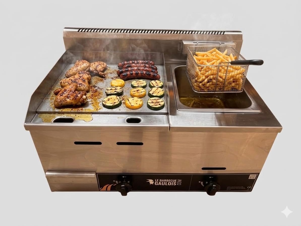 Plancha gaz inox combinée friteuse, 9400W, butane/propane