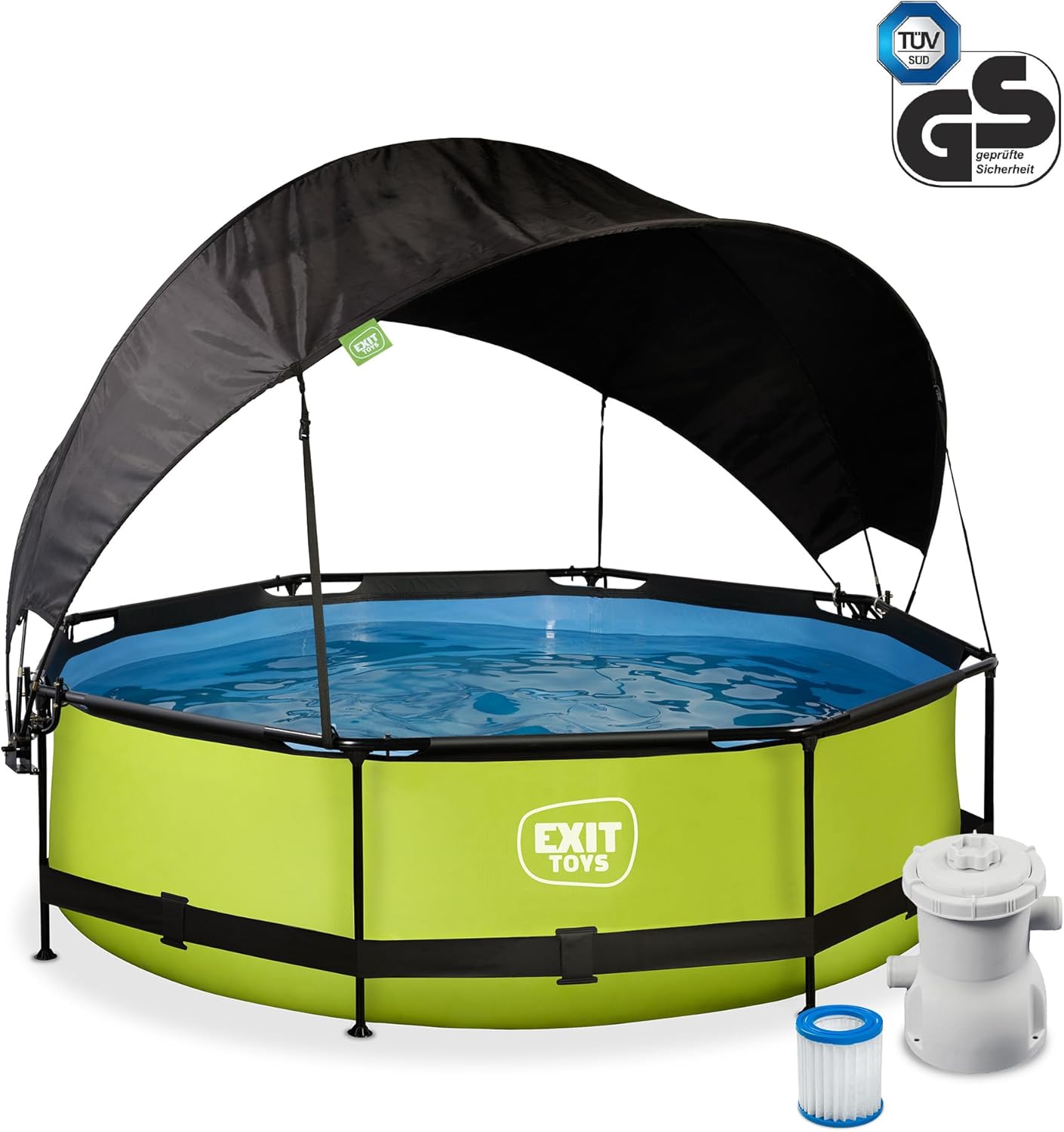 jardinite Piscine Lime avec Voile d'Ombrage - ø300x76cm - Piscine Hors Sol Ronde avec Pompe Filtrante à Cartouche - Protection Optimale Contre Les Rayons UV - Entrée Basse - Design Unique - Vert
