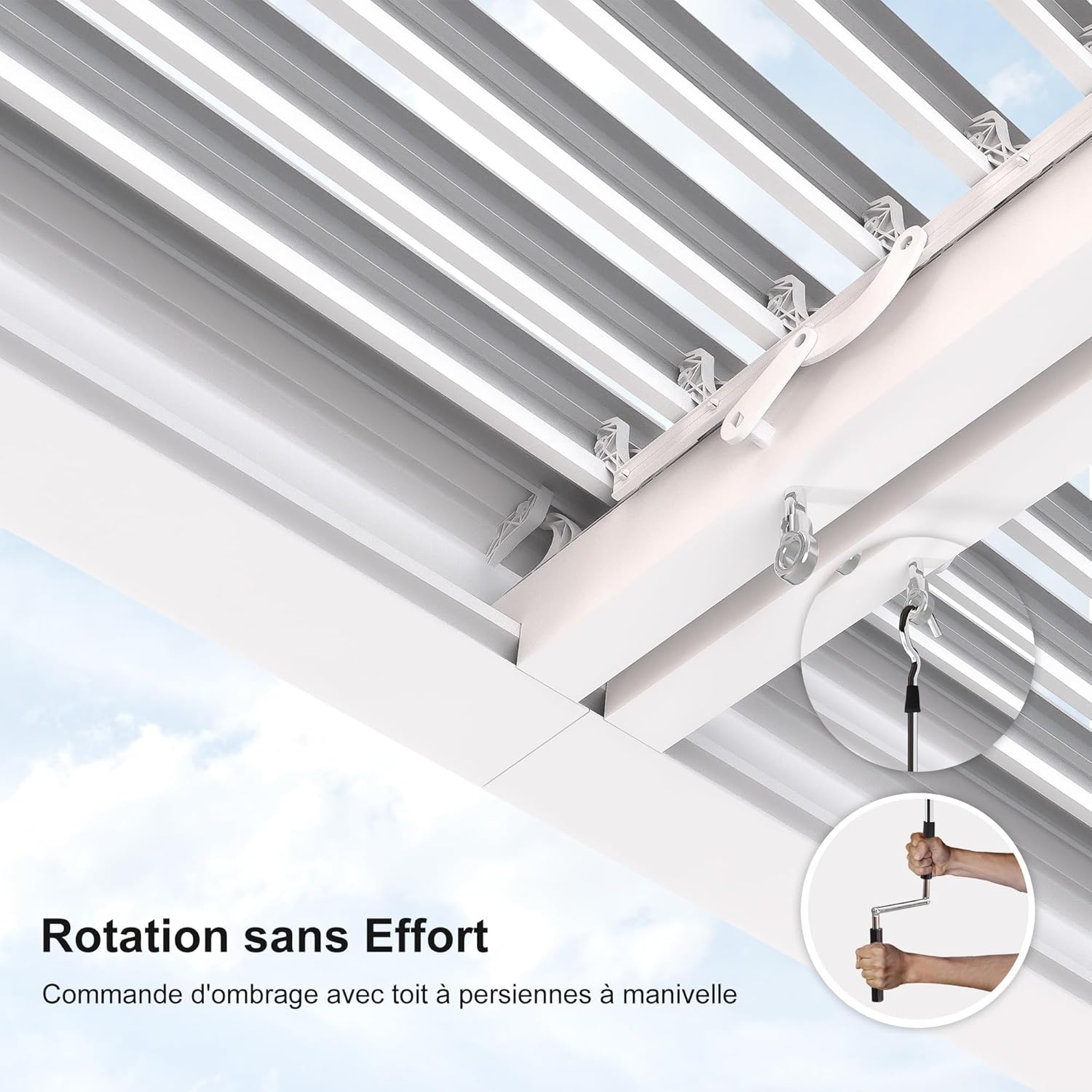 jardinite - Pergola bioclimatique aluminium 4,6x3,3m, lames orientables, blanc