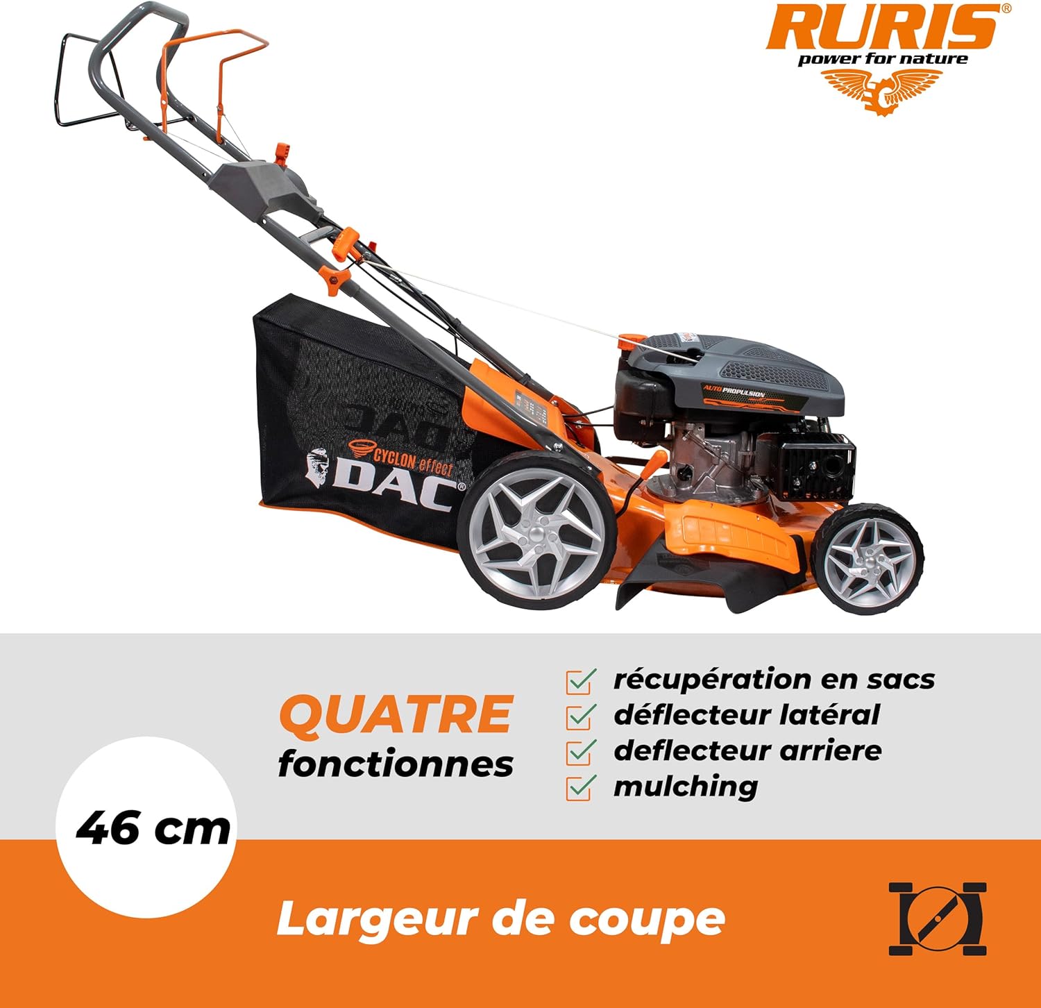 RURIS - tondeuse thermique tractée - 46 cm coupe - 4 CV, 135 cm³ - 120Xl