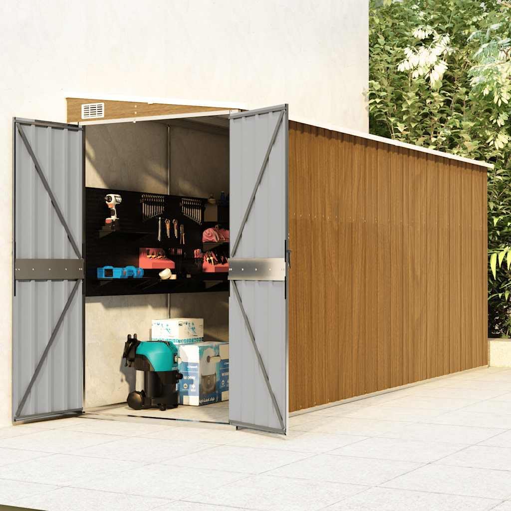 jardinite Abri de Jardin Mural Marron 118 x 382 x 178 cm Acier galvanisé,Structures extérieures, Cabanes & abris de Jardin,316232