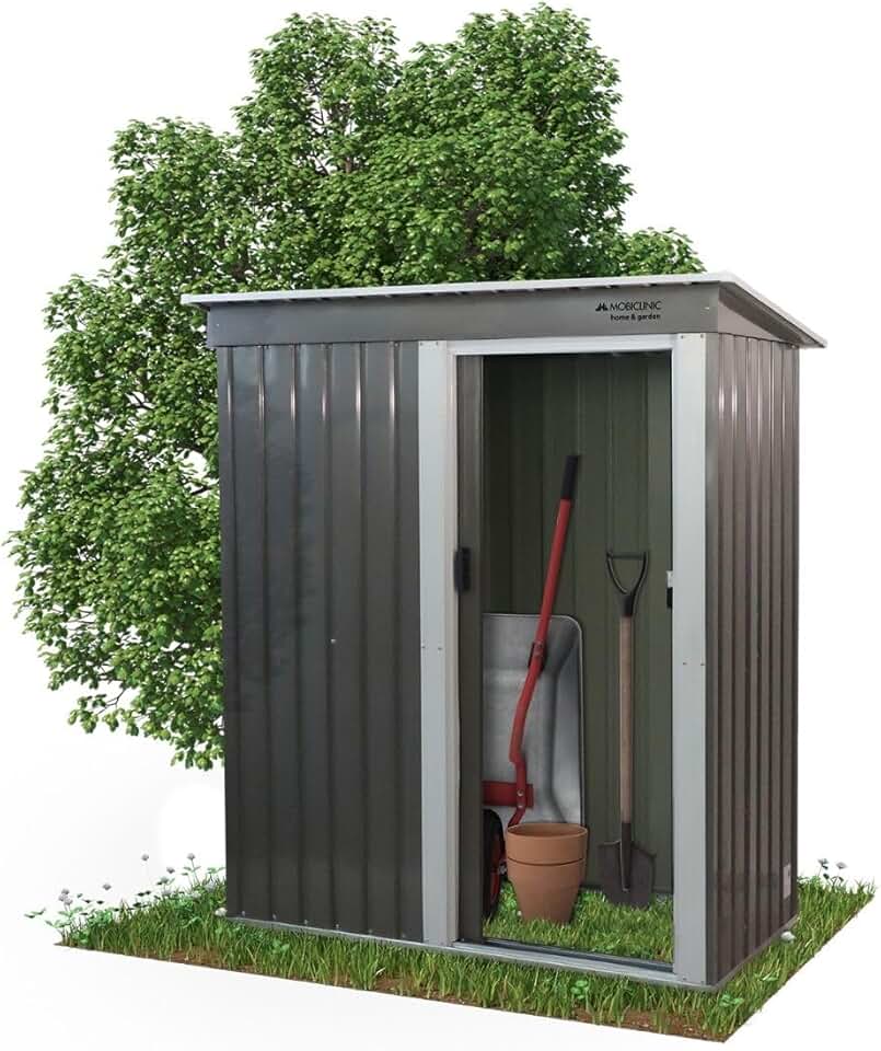 jardinite - Nomi - 150x75x181 cm - abri jardin, porte coulissante, toit pentu, sécurisable, gris