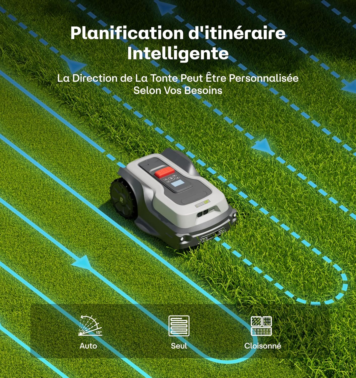 Robot tondeuse sans fil - 1500㎡ - tonte personnalisée, pente 24°, bordures précises, T1200Pro