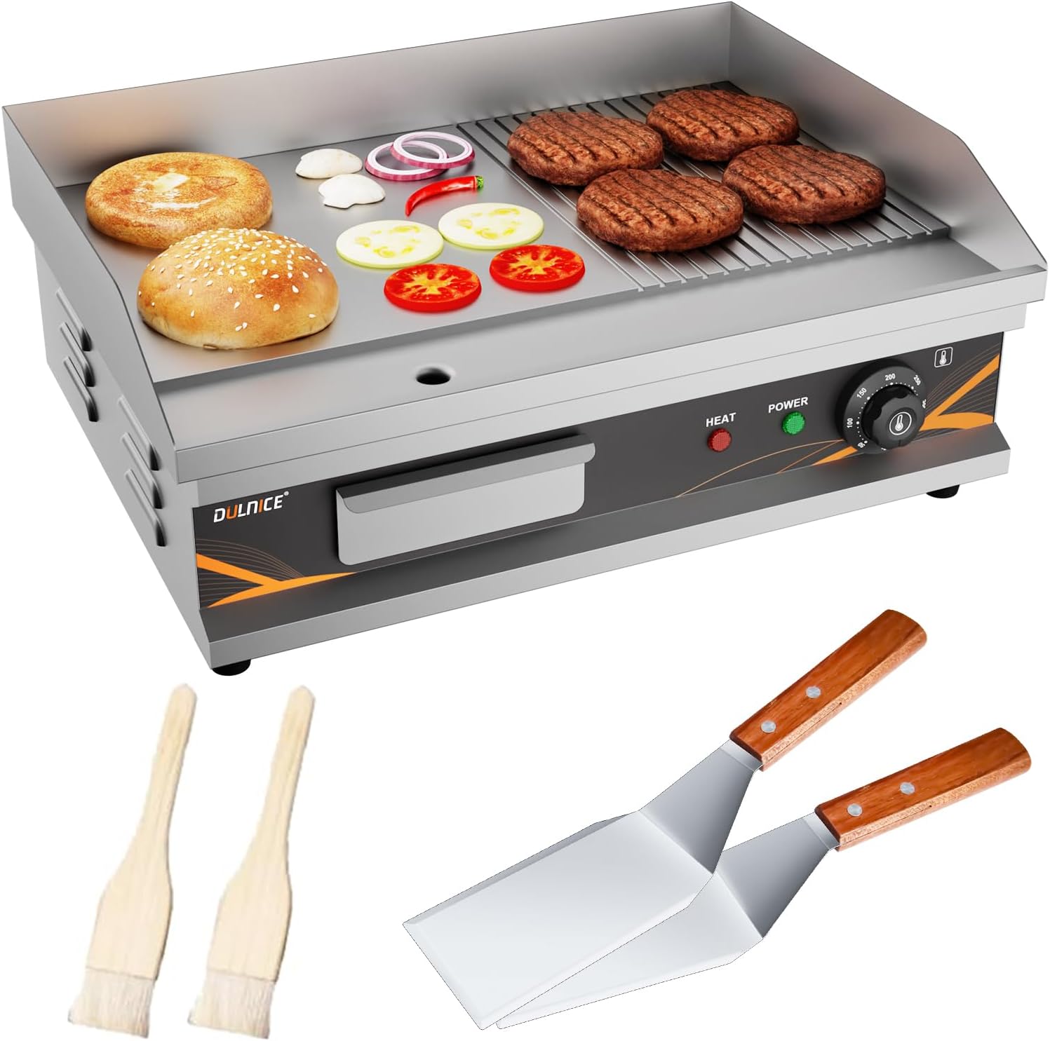 Plancha électrique - surface lisse/rainurée - inox 3000W - cuisson pro
