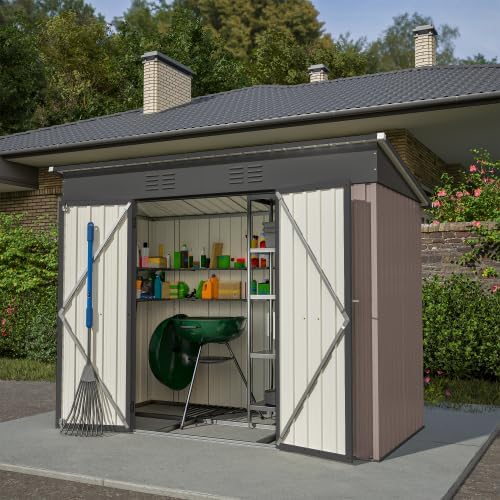 Abri de jardin métal - 2,4x1,2m - résistant, aéré, base en métal