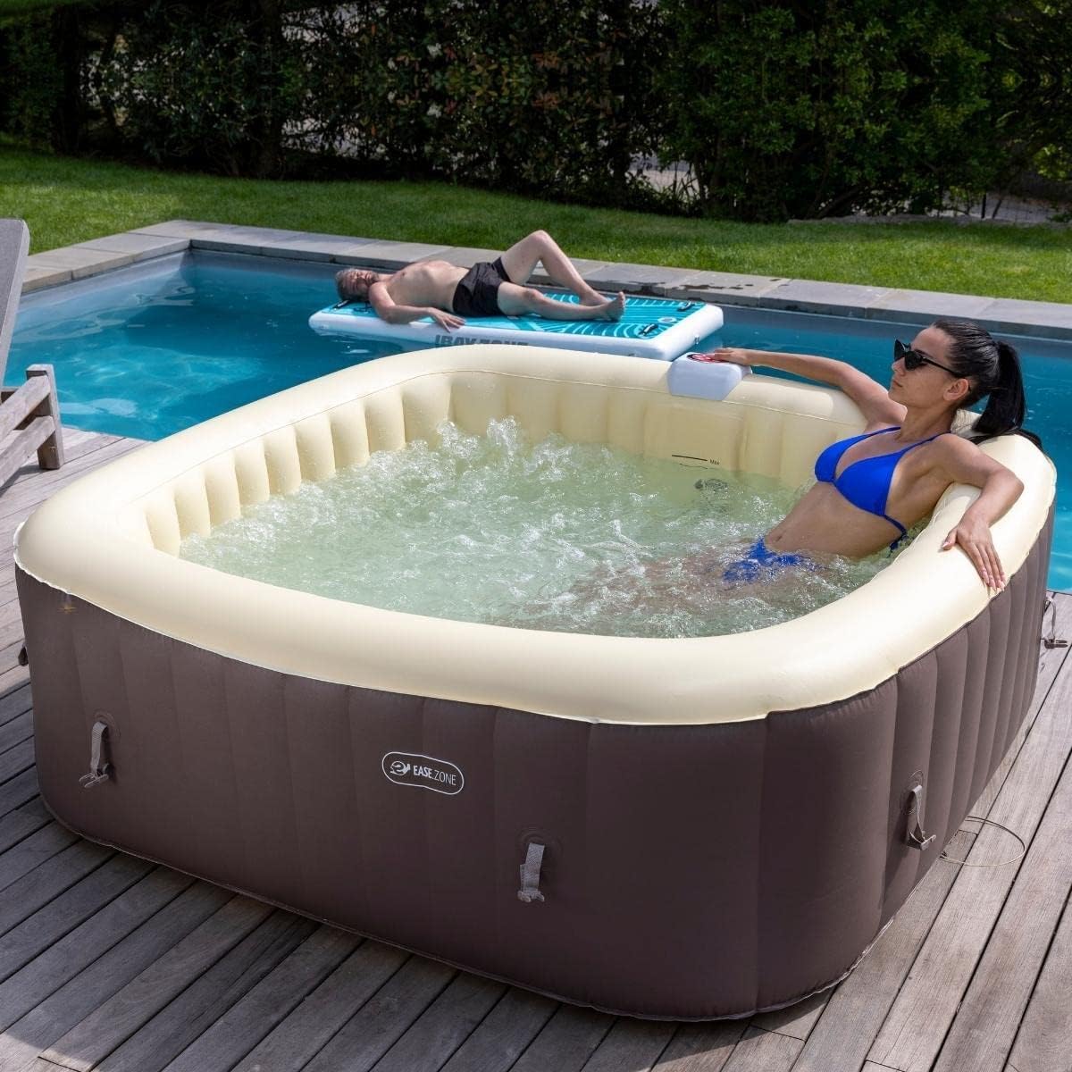 jardinite Spa hydromassage Gonflable Chauffant 4-6 Personnes 185 x 65 cm Pompe Super silencieuse intégrée, Marron