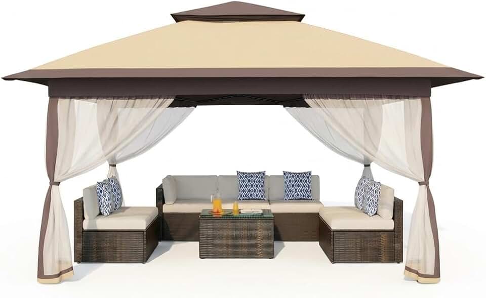 jardinite Montage One-Push, Protection UV 50+ – Tonnelle Pliante 3x3 m avec moustiquaire – Toit Double, 4 Sacs de Sable, Hauteur réglable, étanche – Idéal Jardin, terrasse, Barbecue
