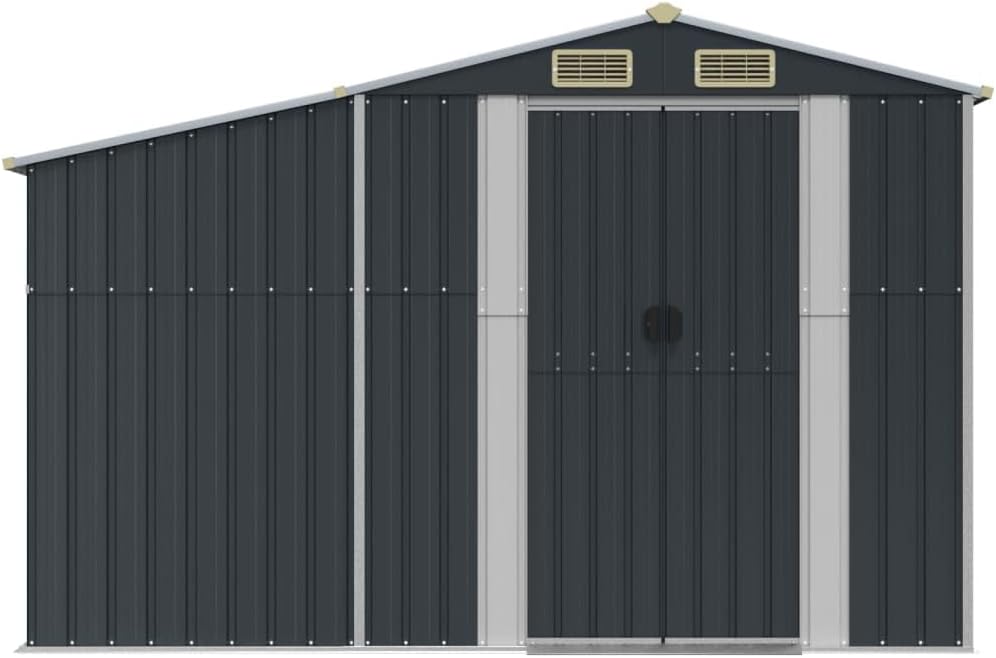 Abri de jardin acier galvanisé - incliné anthracite - 277x365,5x179cm - rangement outils, extérieur durable