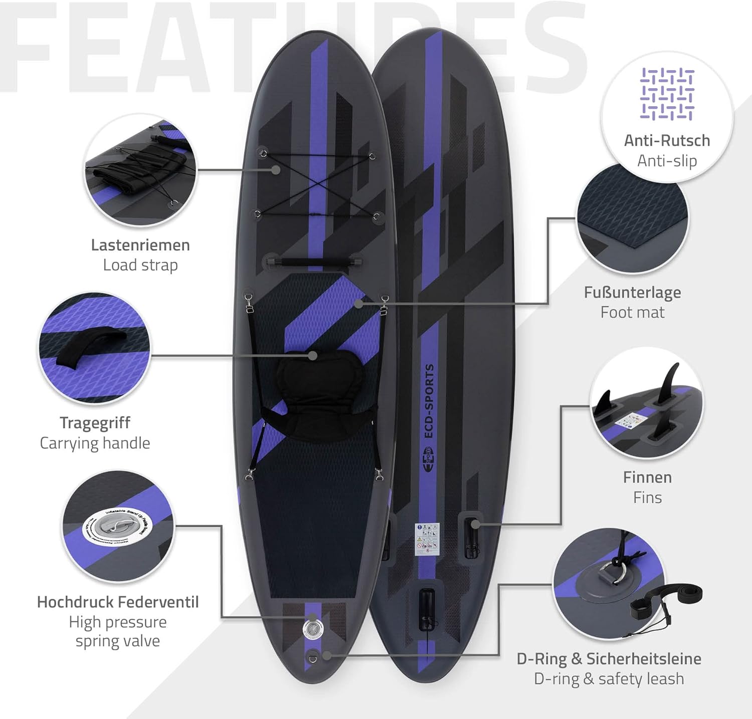 jardinite - Stand Up Paddle Gonflable - 305/308/320/380 cm - PVC, 120/150 kg, 10/15 cm