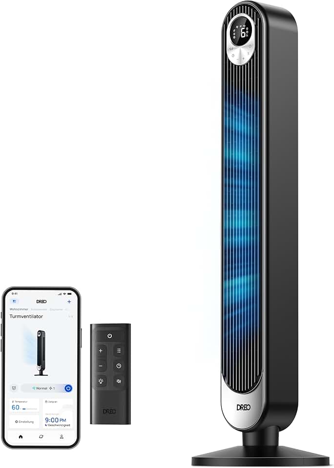 jardinite - Ventilateur colonne Alexa série - 106 cm - 9 vitesses, 4 modes, oscillation 90°, minuterie 12h
