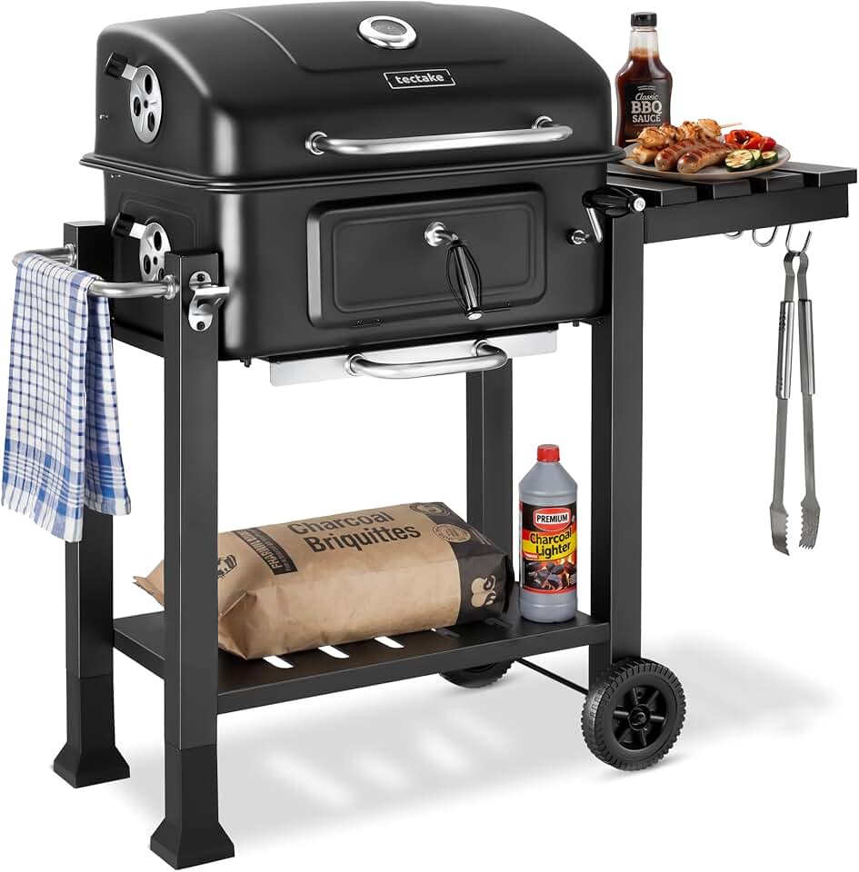 jardinite - Barbecue charbon série - 110x64x104 cm, tiroir cendres, hauteur réglable