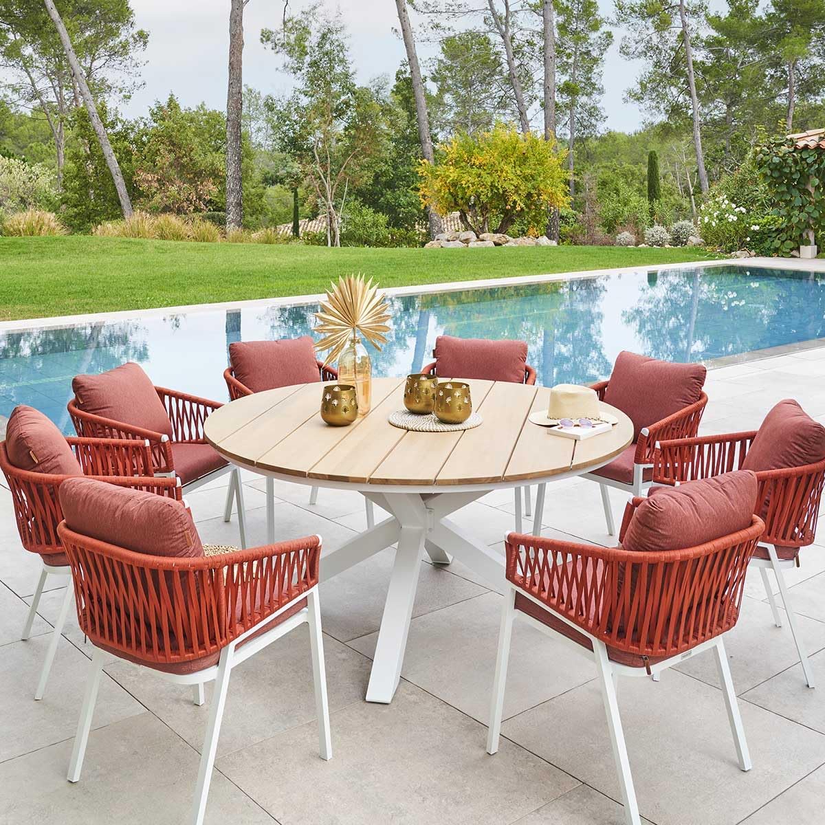 jardinite - Oriengo - diamètre 160 cm - aluminium acacia 8 places