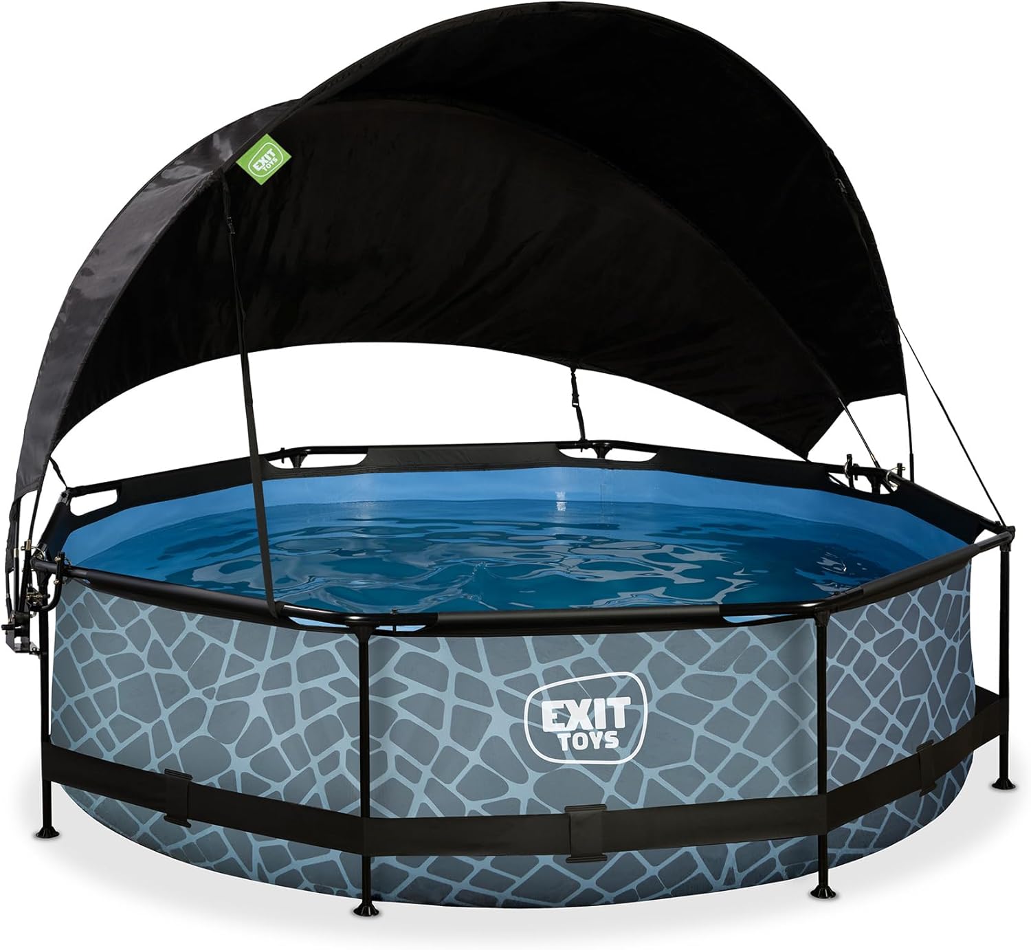 jardinite Piscine Stone avec Voile d'Ombrage - ø300x76cm - Piscine Hors Sol Ronde avec Pompe Filtrante à Cartouche - Protection Optimale Contre Les Rayons UV - Entrée Basse - Design Unique - Gris