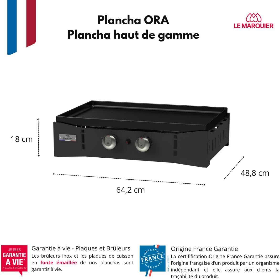 Marque - jardinite Plancha Ora Gaz - 260 Noire - Plancha gaz robuste et compacte, surface de cuisson large.