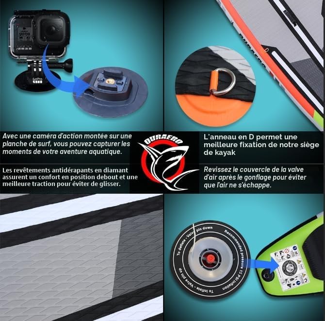 Stand up Paddle Gonflable Planches gonflables, siège Kayak,330 x 76 x 15 cm, jusqu'à 150 kg, Support GO-Pro,Pad intégré, 3 Ailes, Double pagaie réglable, Accessoires complets (Rouge)