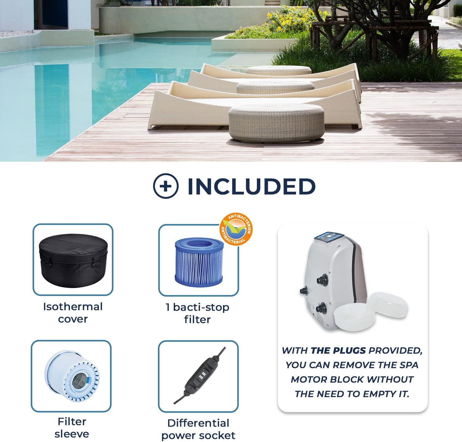 NETSPA - Vita série - spa rond 4 places, semi-rigide, mobilier inclus SP-VIP140/MOB2