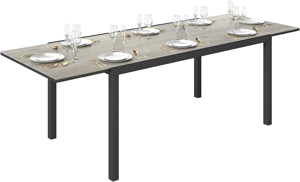 jardinite - Table Extensible rectangulaire - 160/240 cm - aluminium, acier, 6-8 personnes