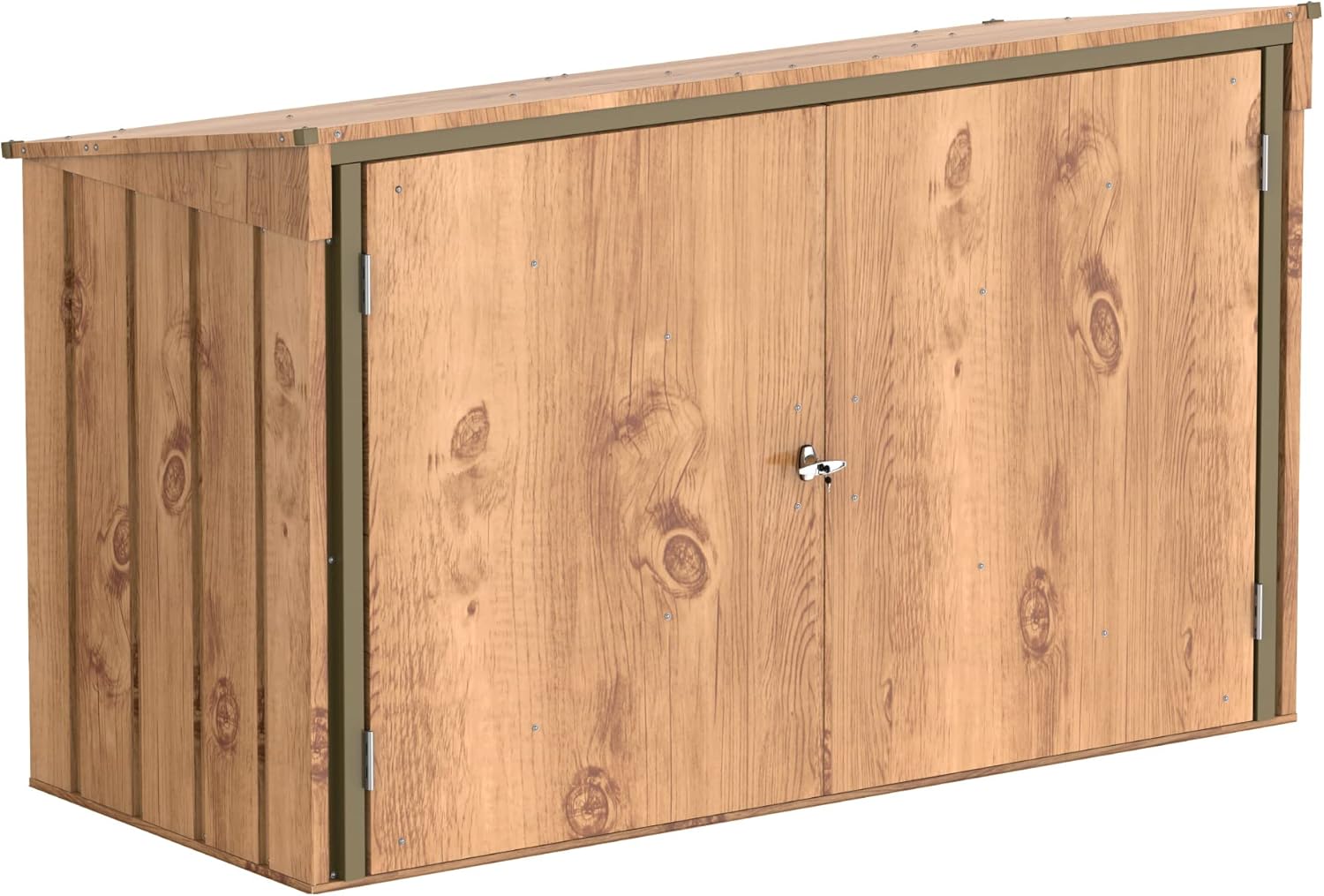 jardinite abri pour poubelles pour 3 avec ouverture par le haut et portes doubles verrouillables, abri de jardin en métal, cachettes pour poubelles, Abri pour poubelles, 214x101x133 cm, grain de bois