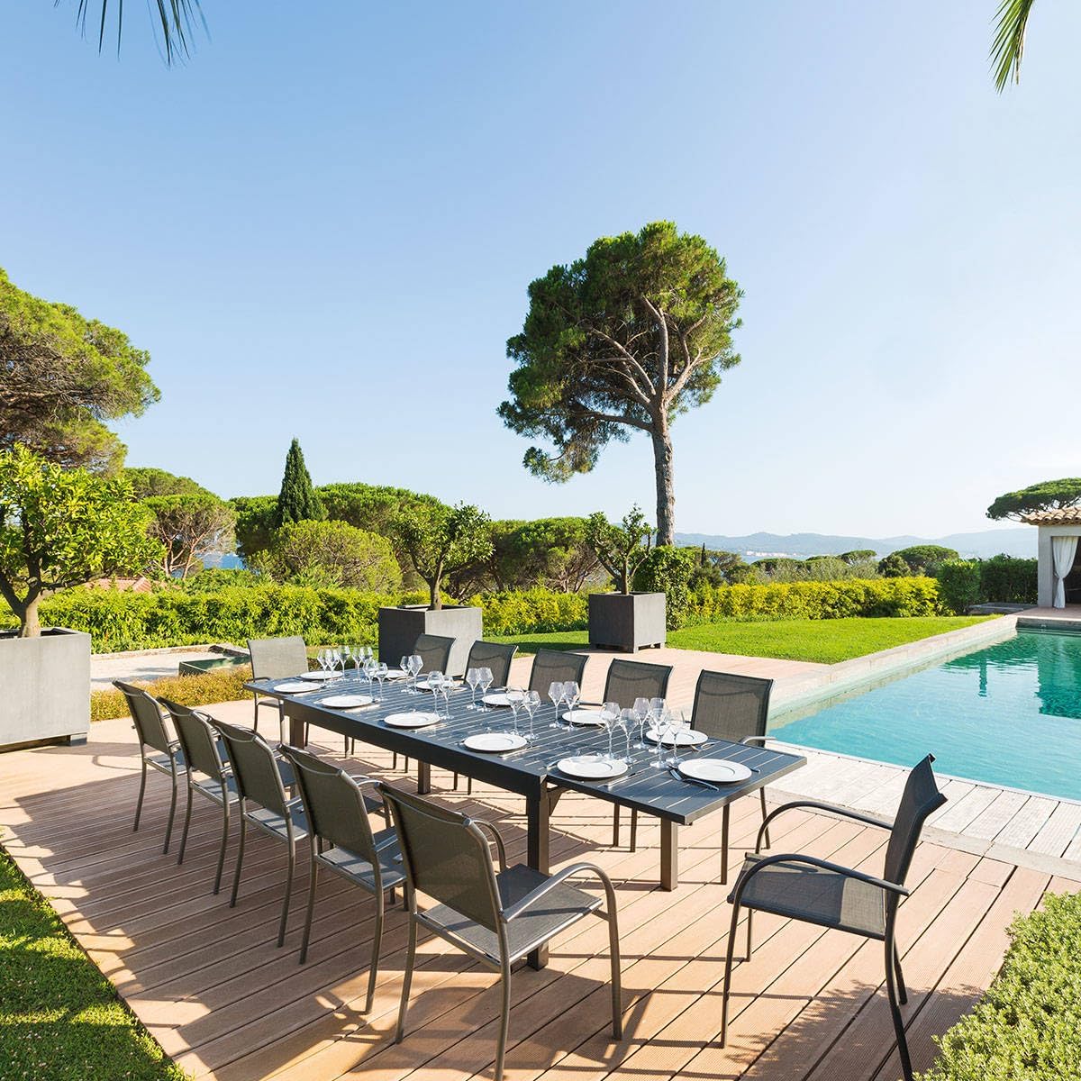 jardinite - Piazza - 230/340x100 cm - table extensible 12 places, aluminium antirouille