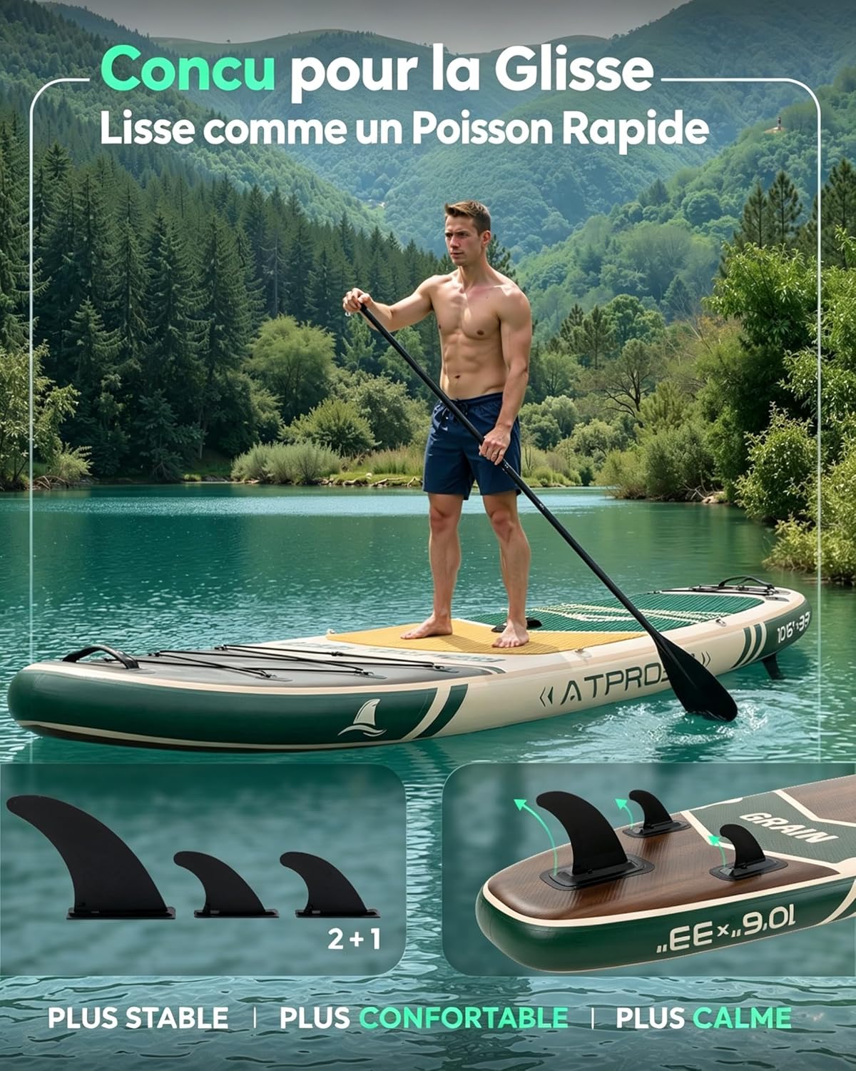Stand Up Paddle gonflable adulte, 320x84cm, 2 places, charge 200kg