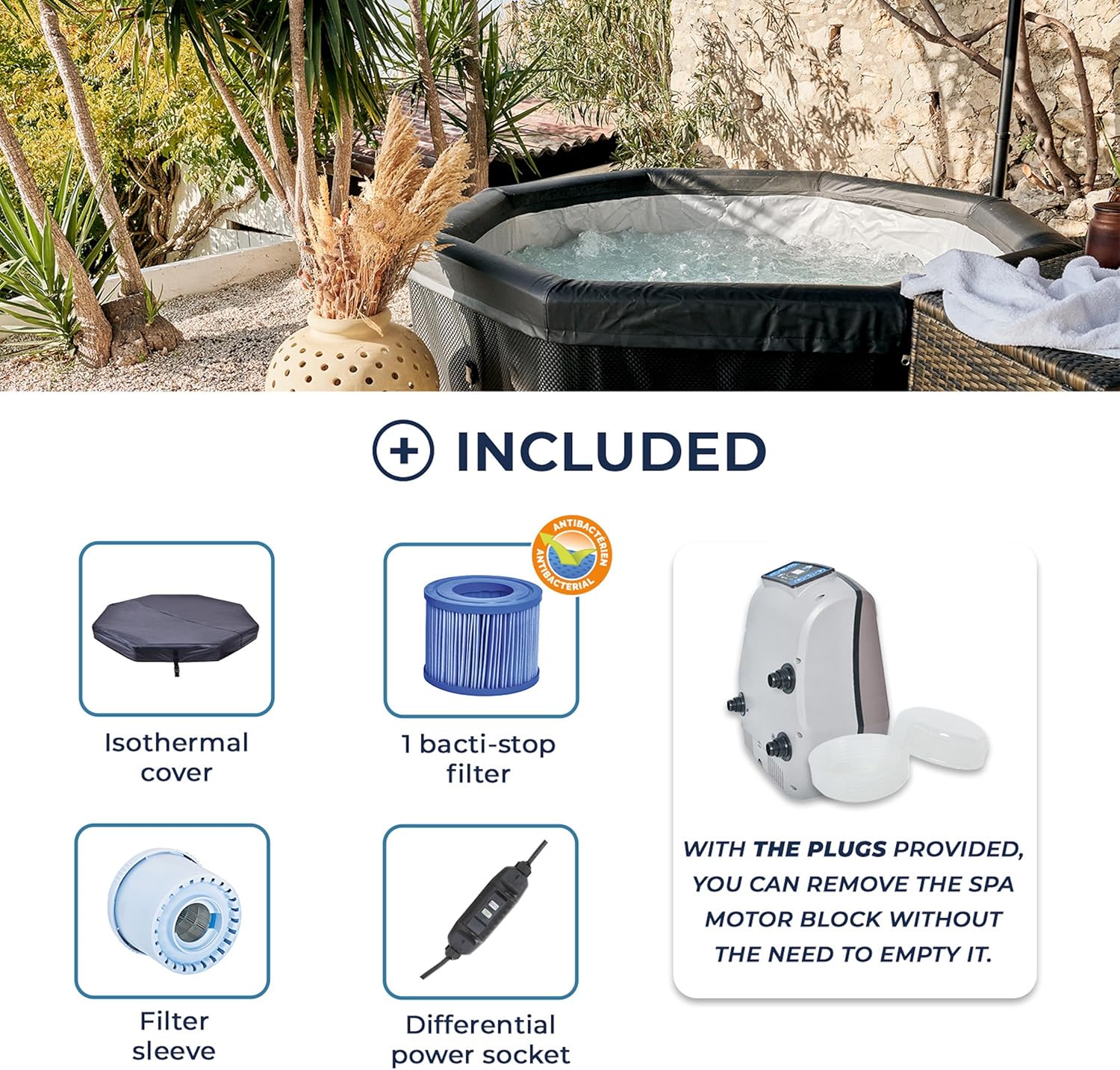 NETSPA - Octopus semi-rigide 193x73cm - spa 4+2 places, 1000L, SP-OCT165B