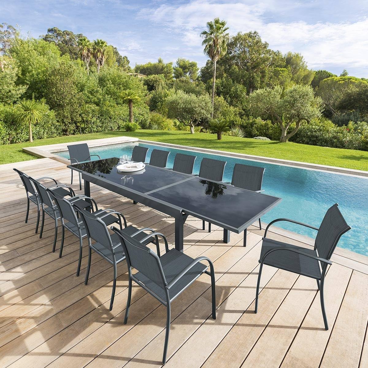 jardinite - Piazza extensible - 12 places - aluminium/verre renforcé - gris graphite