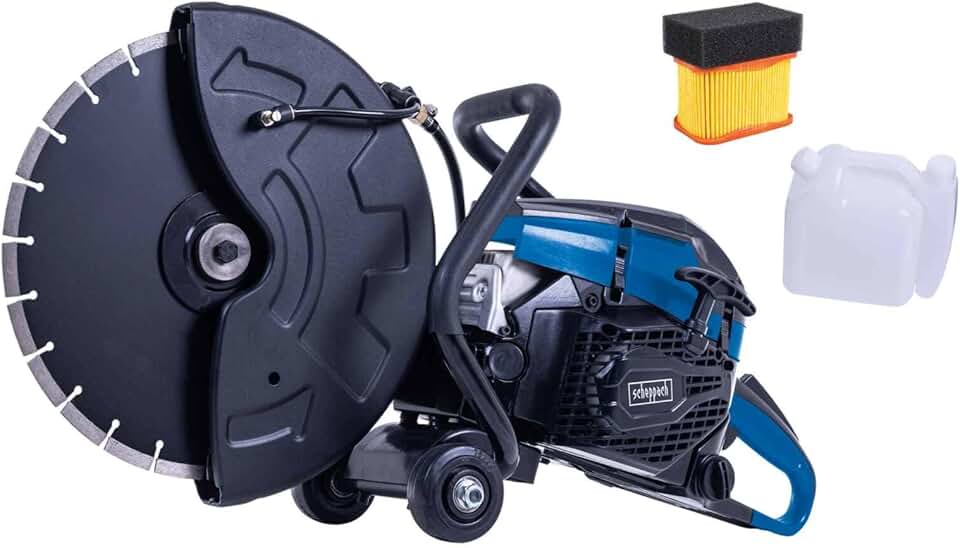 jardinite Scie à béton PTS400 | 2900 W | Disque de coupe Ø350 mm | Profondeur de coupe 120 mm | Moteur 2 temps de 3,95 CV / 65 cm³ | EasyStart | Découpeuse thermique béton | Filtre de rechange inclus