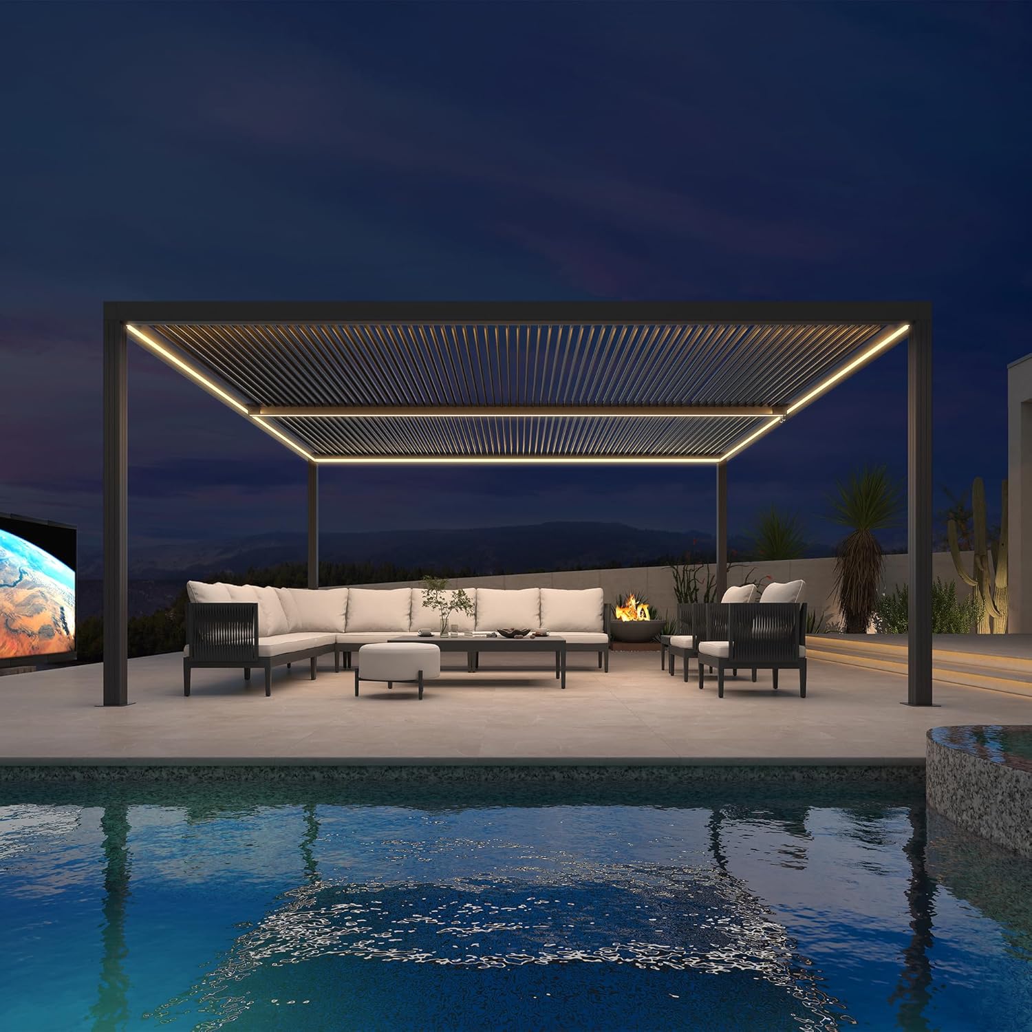 jardinite - Pergola bioclimatique aluminium 4,8x3,68m, LED, lames orientables