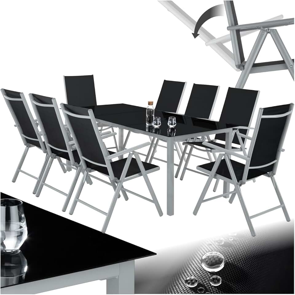jardinite - Salon de Jardin 8 Fauteuils Pliables Aluminium, Table, Facile entretien