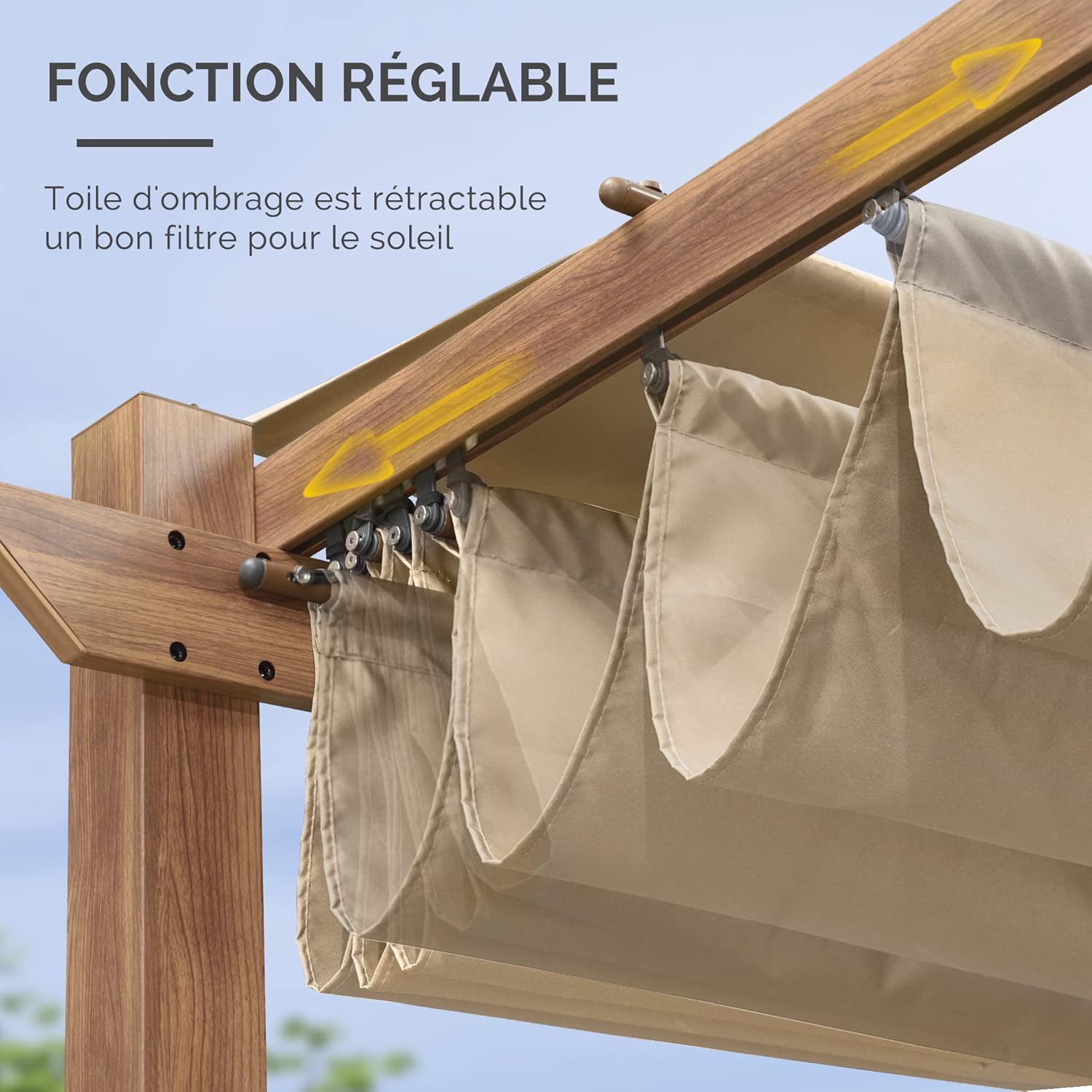 jardinite - Pergola 3x3m - aluminium, éclairage, toit rétractable