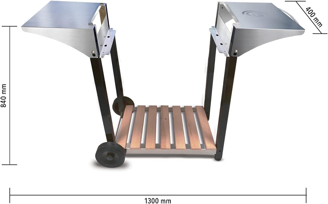 jardinite - Chariot plancha Aquitaine Pro - inox/bois, roulettes, dessertes latérales - 8477