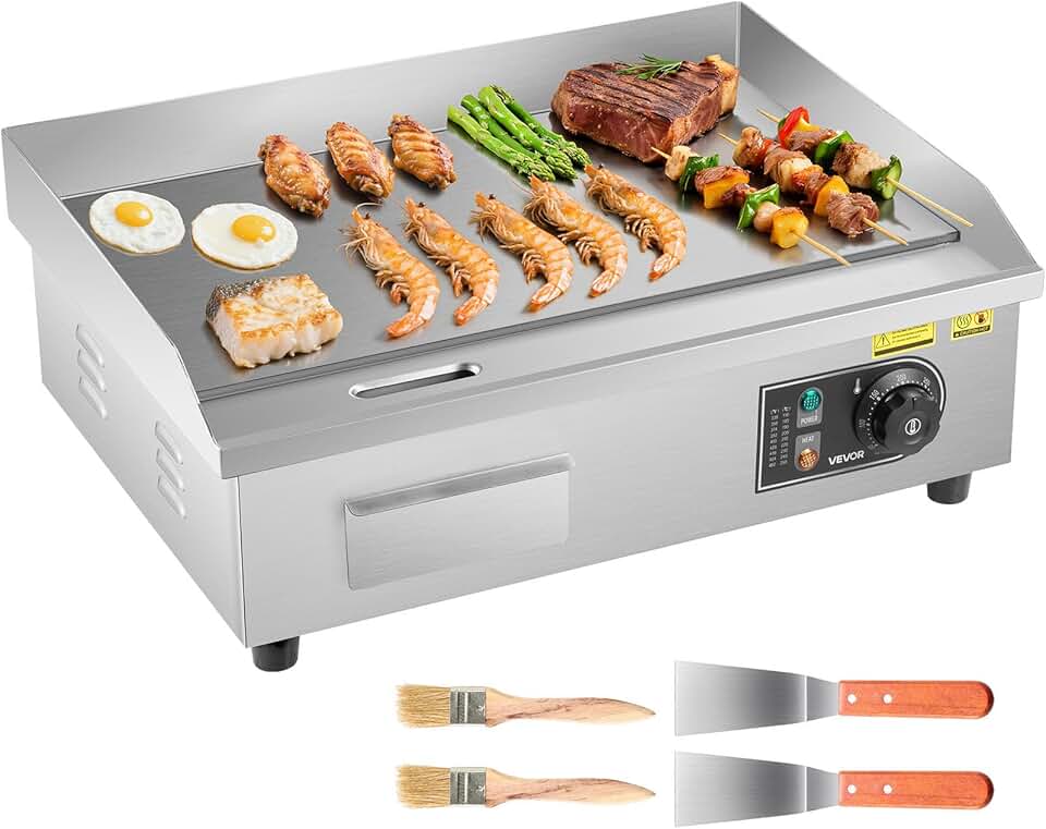 jardinite - plancha électrique pro - 535x300 mm - 3200W, inox, 50-300°C
