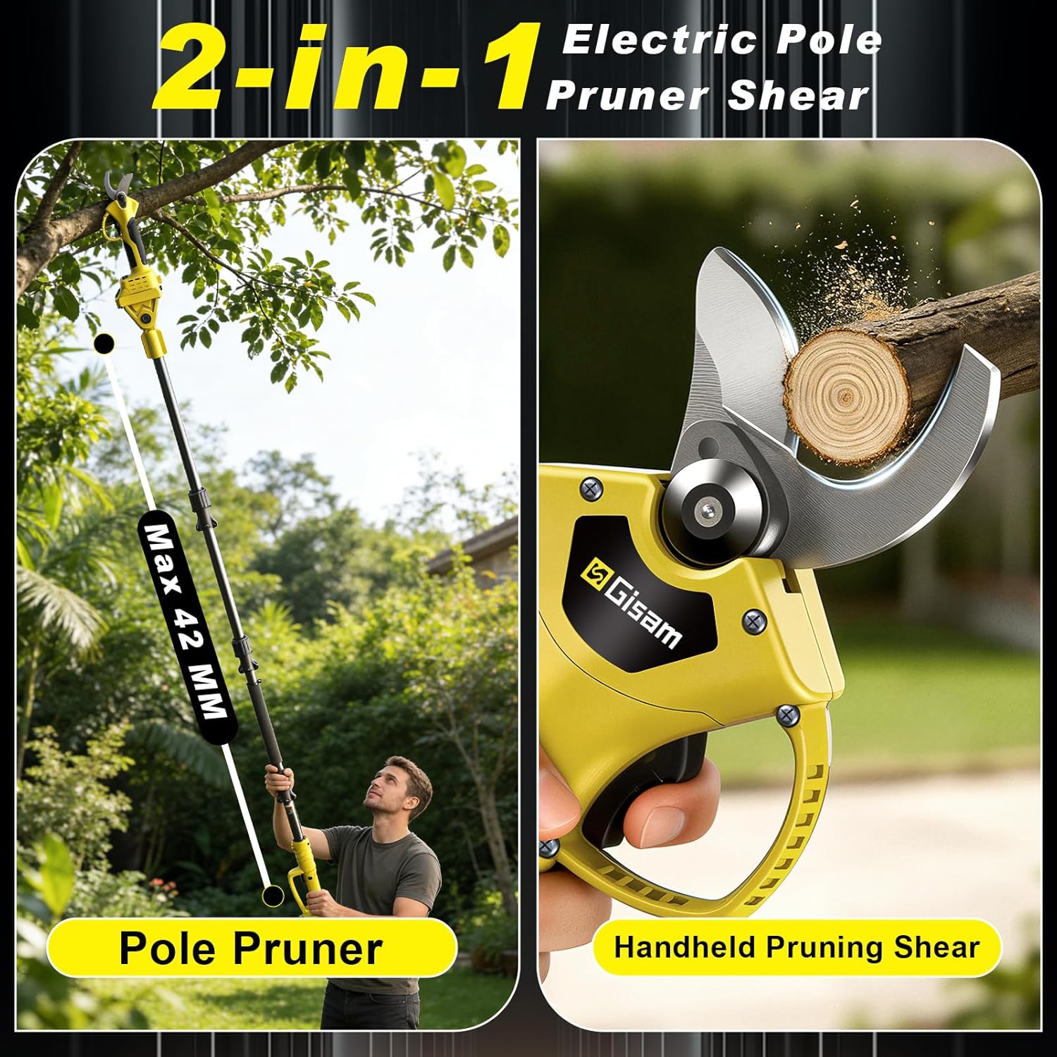 8 Pouces Mini Tronconneuse avec Perche & Secateur Electrique, 4-en-1 Ensemble d’Outils de Jardin avec 2 * 4000 mAh Batteries, Moteur Brushless, Portée Maximale Jusqu’à 4,2 m pour Jardinage/Arbres