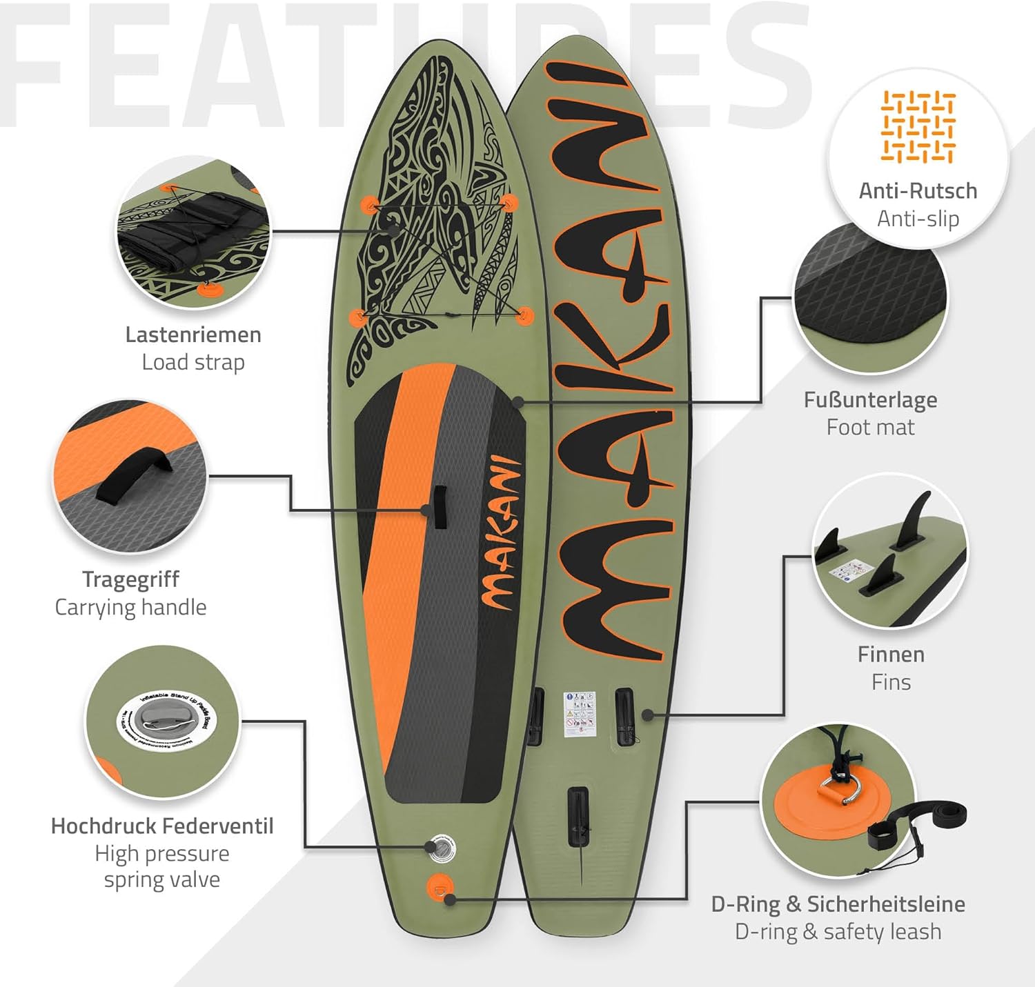 jardinite - Stand Up Paddle Série - 305/308/320/380 cm - PVC, 120/150 kg, épaisseur 10/15 cm, sac, pompe