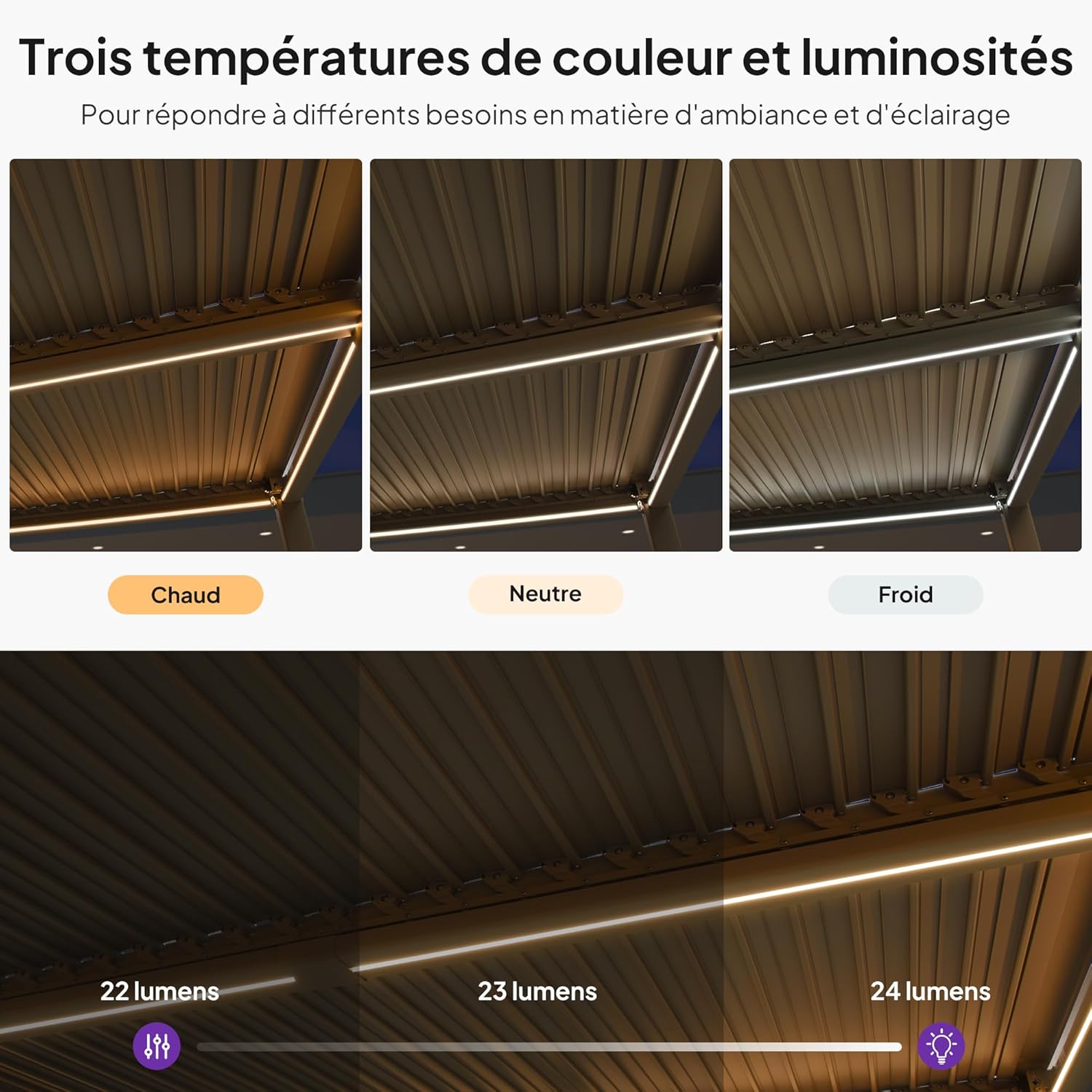 jardinite - pergola bioclimatique LED - 3x4,25m - aluminium, lames orientables, anti-UV, sans entretien