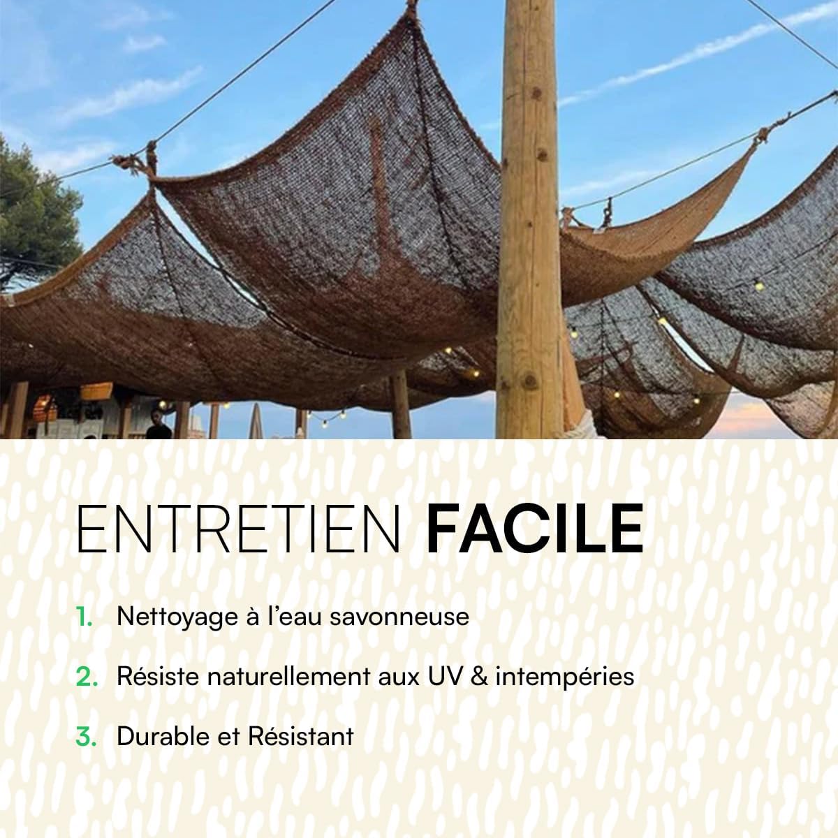 Toile d’ombrage écologique coco - rectangulaire 3.5x3.5m - protection solaire